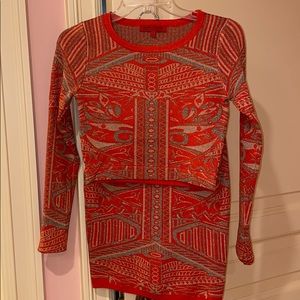 Long sleeve orange shimmer top with Skirt set